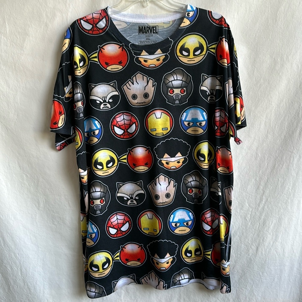 Marvel black Spider-Man, Iron Man, Rocket Racoon superhero T-shirt, size 2XL